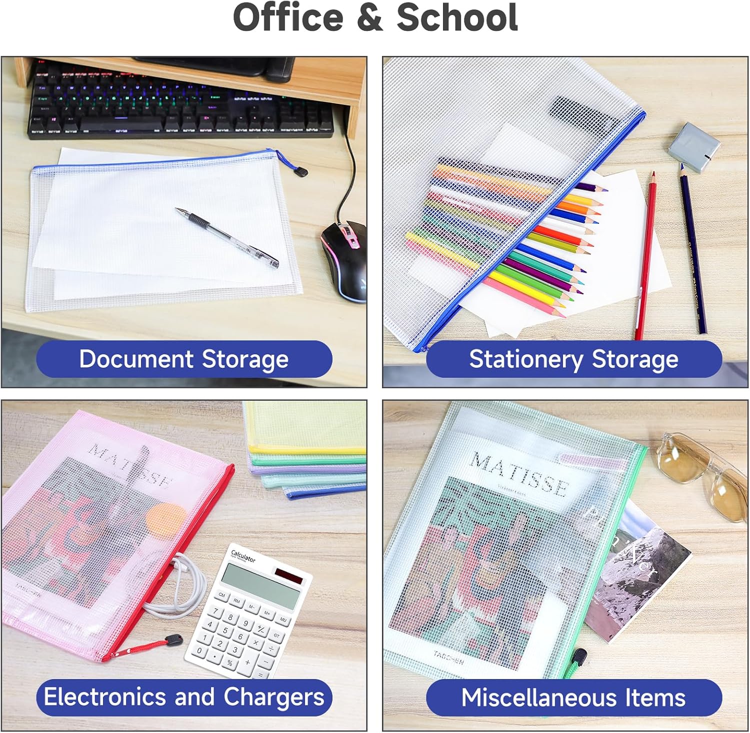 Thumbnail 4 de Mutsitaz 10er Set Dokumententaschen A5 mit Reißverschluss – wasserdichter PVC-Beutel in 10 Farben