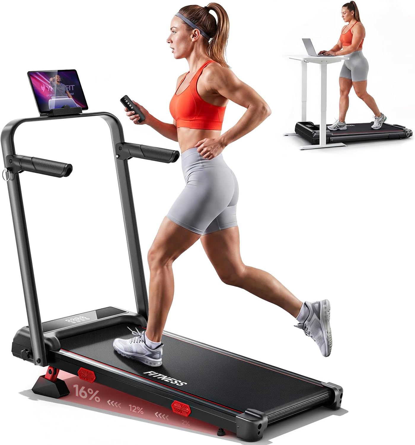 Detalle de RHYTHM FUN Incline Walking Pad Treadmill with Handles, 16% Manual Incline