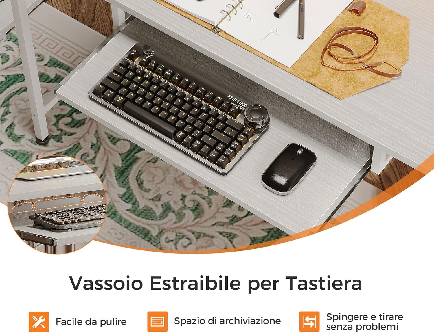 Thumbnail 6 de Coleshome Scrivania Gaming con LED, prese e 2 cassetti, 140x48 cm, tavolo reversibile con supporto monitor e vassoio tastiera (bianco)