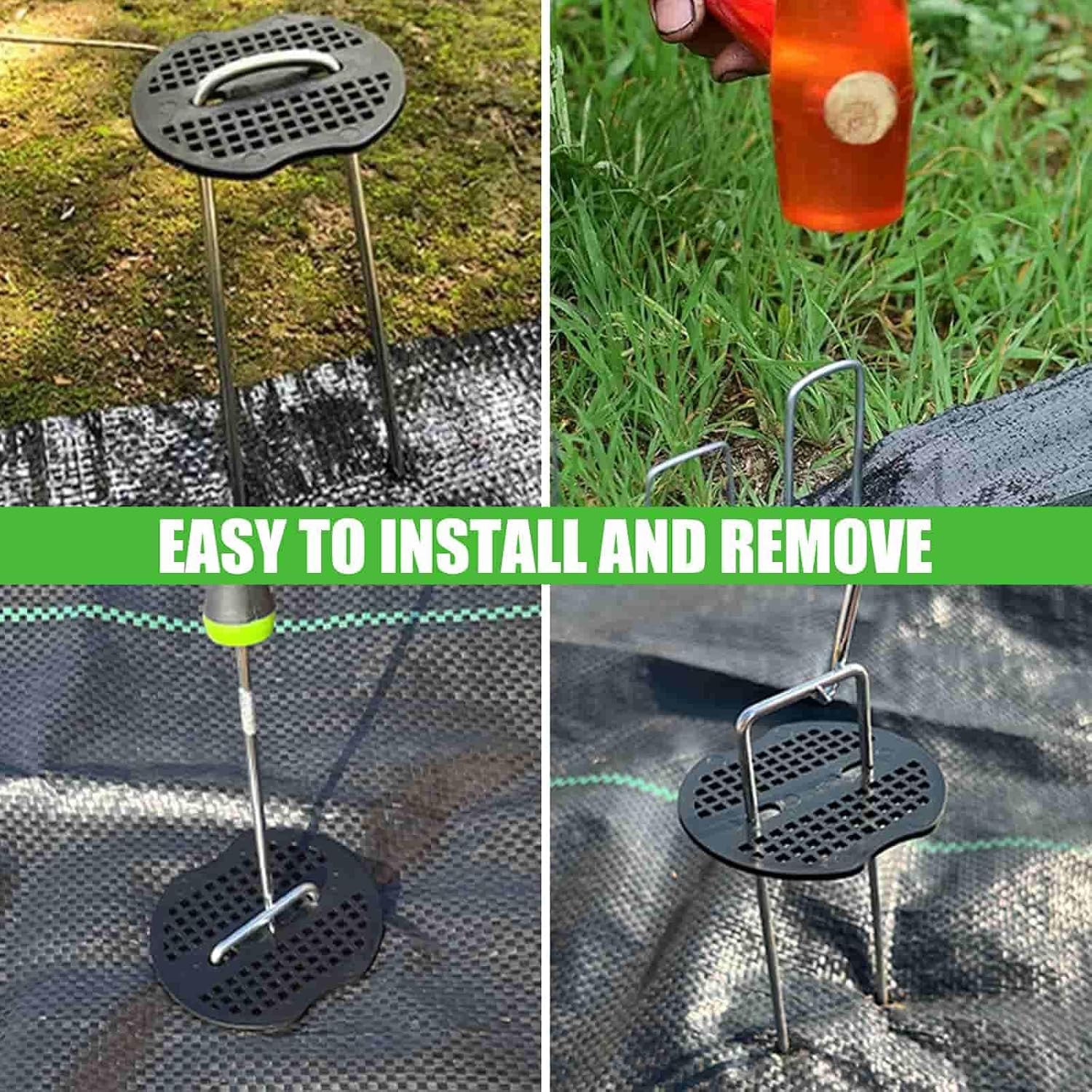 Thumbnail 2 de Eidoct 60Pcs Weed Control Membrane Pegs + 60Pcs Buffer Washer (6"/150mm) with Gasket – Galvanised Garden Stakes for Weed Barrier and Landscape Projects