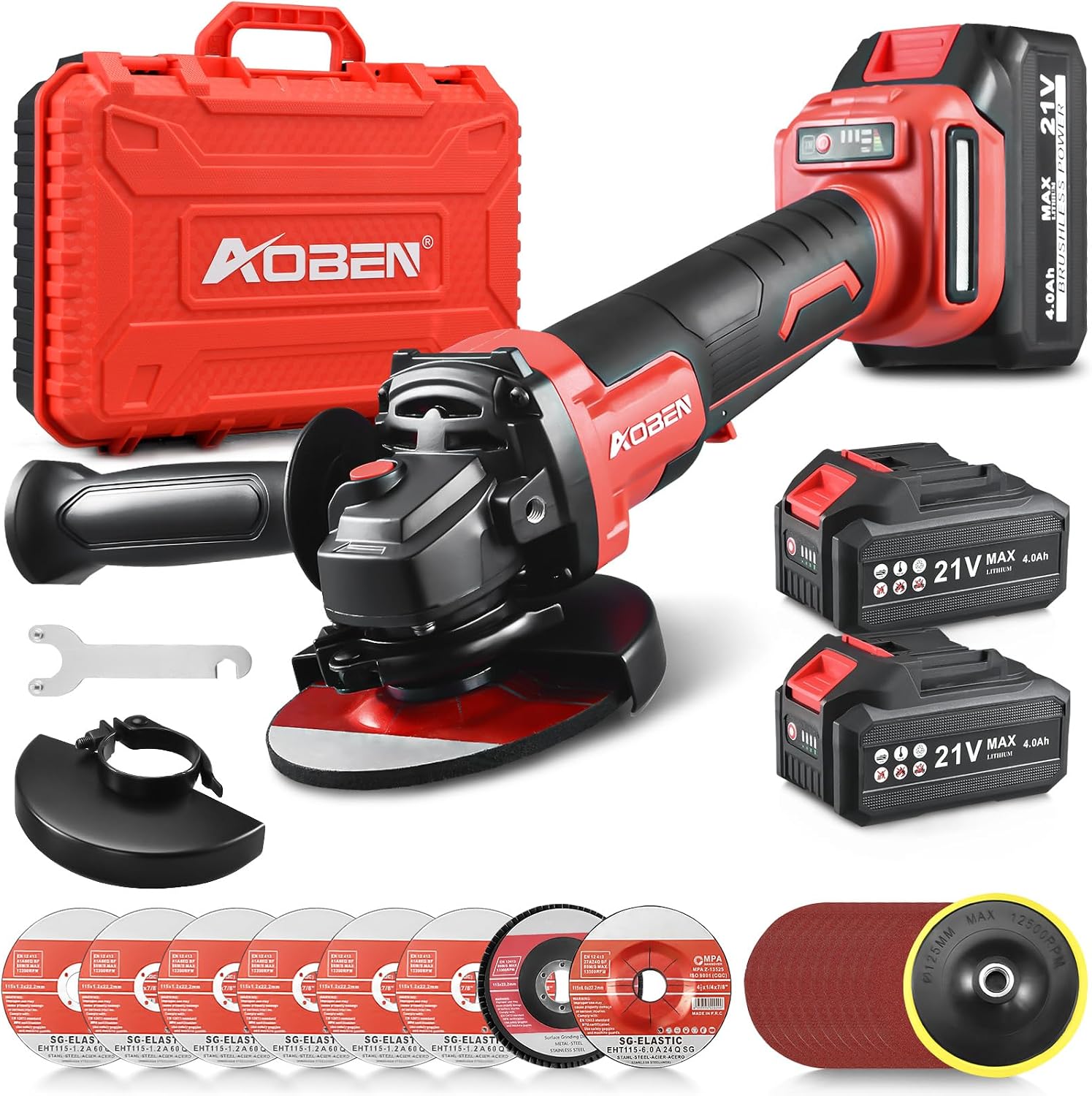 Detalle de AOBEN AT104X-115 Cordless Angle Grinder, 4-1/2-Inch Brushless, 2 Batteries