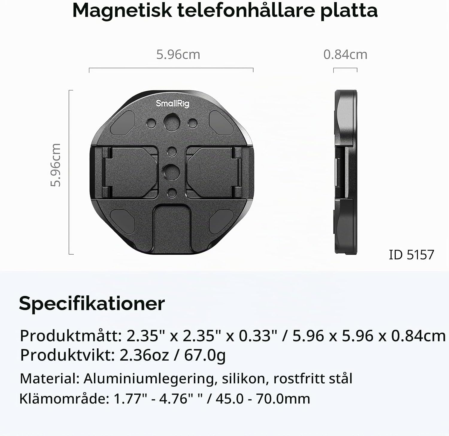 Detalle 2 de SMALLRIG 5157 SSD-hållare för mobil med MagSafe, 45–70 mm och kallskofäste