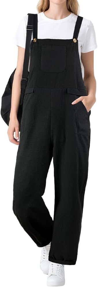 Detalle de BSBUY sommarjumpsuit i snickarbyxmodell med justerbara axelband och lösa ben