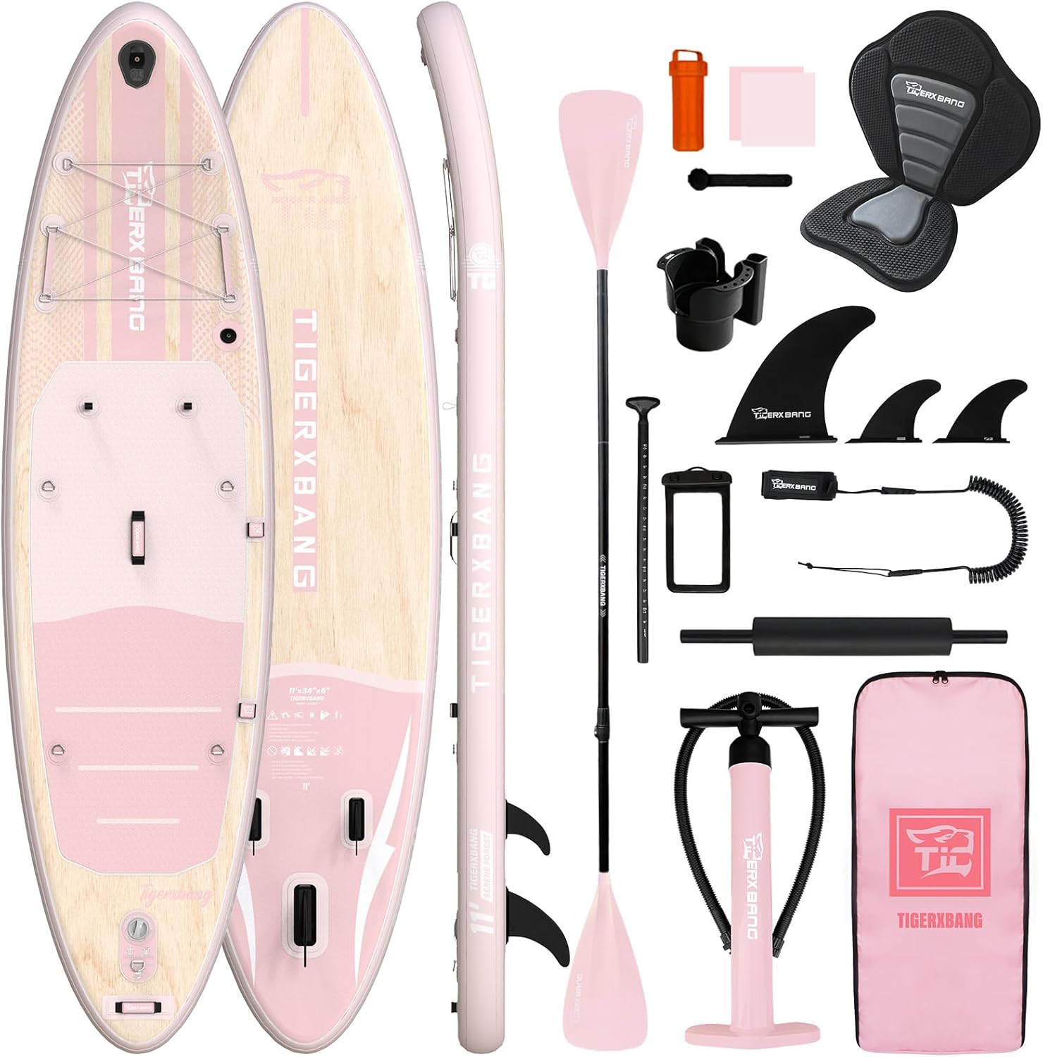 Detalle de TIGERXBANG Inflatable SUP Board with Kayak Seat – 11’ x 34”, 485 lb Capacity