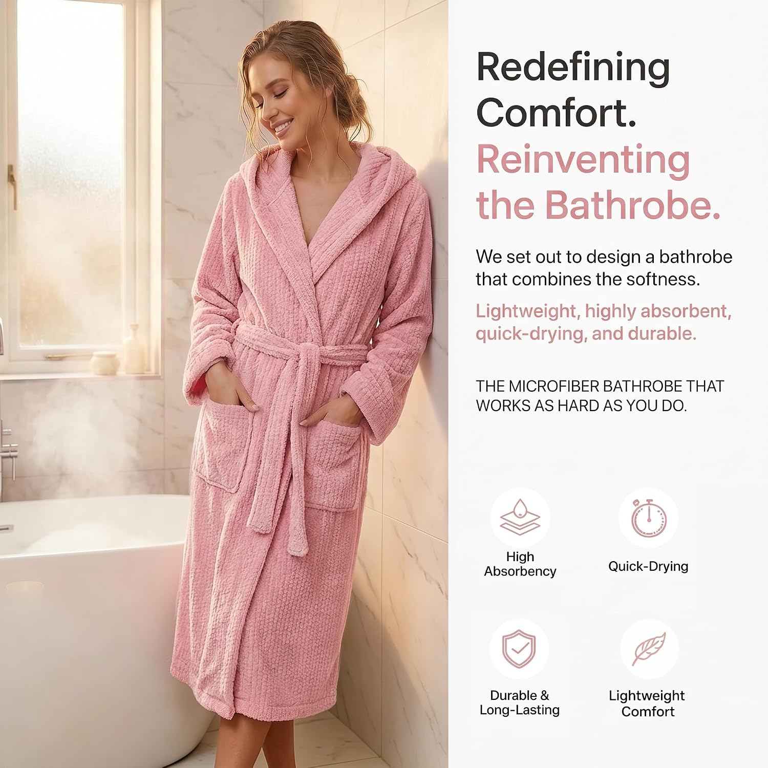 Detalle 2 de PJGGZ Hooded Bathrobe for Women, Long Towel Robe, Quick-Dry and Warm