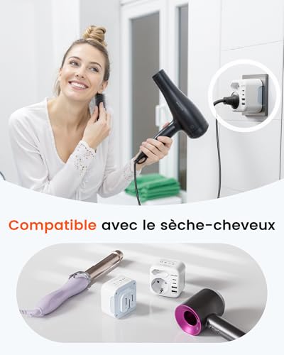 Thumbnail 7 de LENCENT adaptateur de voyage 6-en-1 pliable, prise type D, 2 USB-C et 2 USB-A