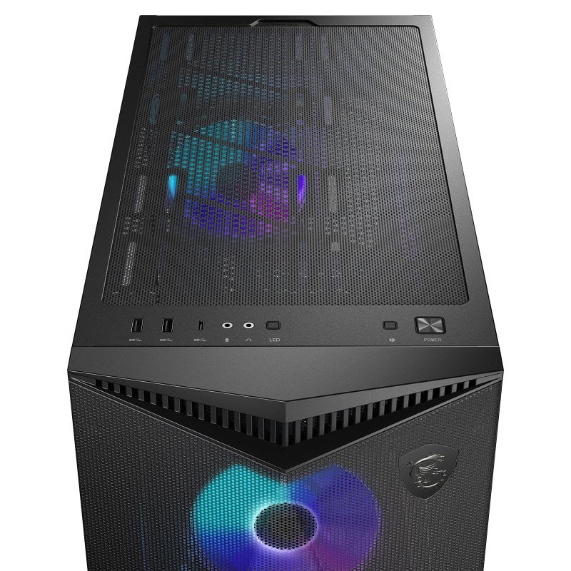 Detalle de MSI MPG GUNGNIR 300R AIRFLOW: caja para PC con cristal templado y soporte AIO 360 mm