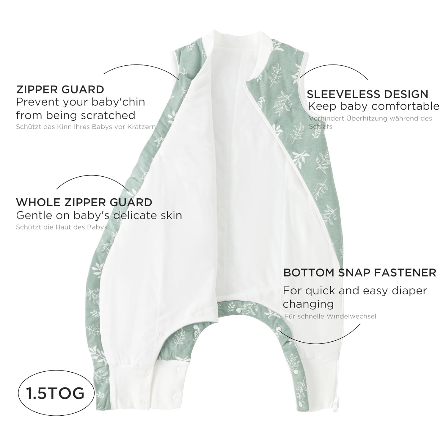Thumbnail 2 de Duomiaomiao Schlafsack mit Füßen – Ganzjährig, 100% Baumwolle, 65–95 cm