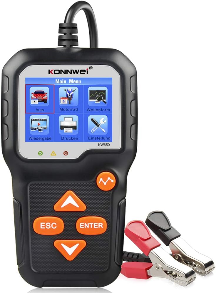 Detalle de KONNWEI KW650 KFZ-Batterietester für 6V/12V – Lade- und Ladesystem-Analysator mit Farb-LCD