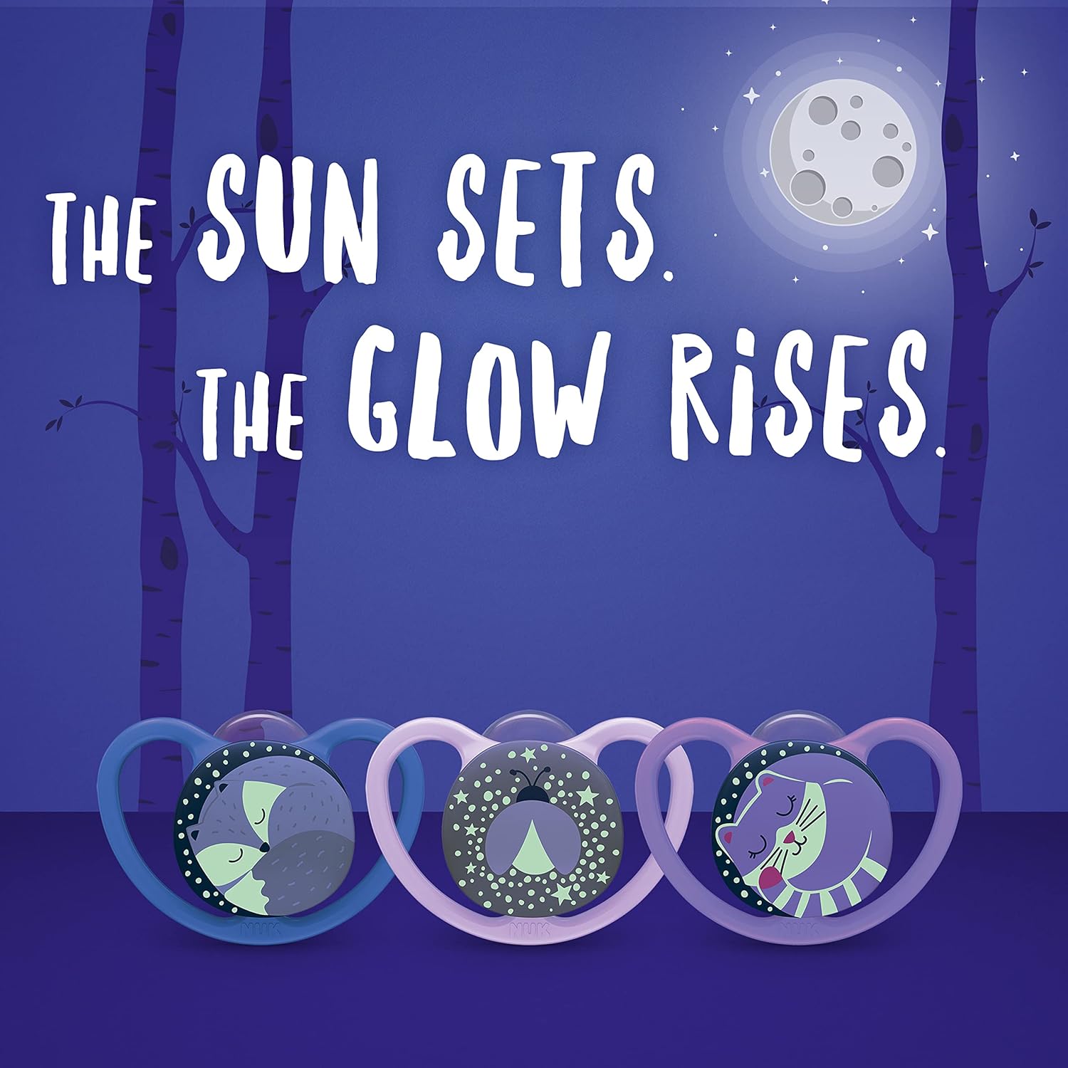 Thumbnail 4 de NUK Space Day & Night Baby Dummy (0-6 Months) | Glow-in-the-dark soothers with extra ventilation | Fox & Sheep | 4 pack