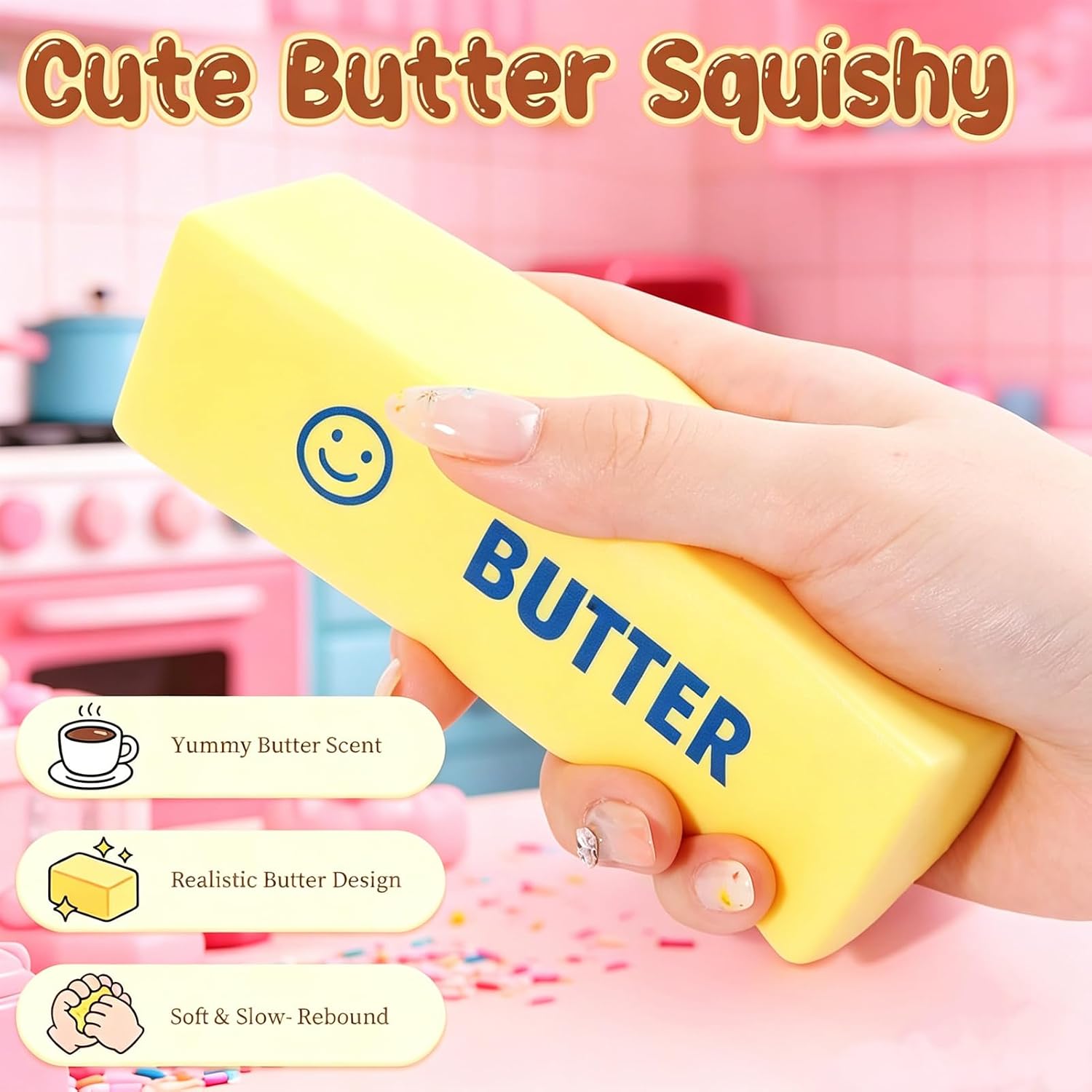 Detalle de MUVZKQIAN 2 Pcs Butter Squishy Toy – Cute Butter Strawberry Squishy Style, 50g Each, TPR, Stress Relief for Desk and Travel
