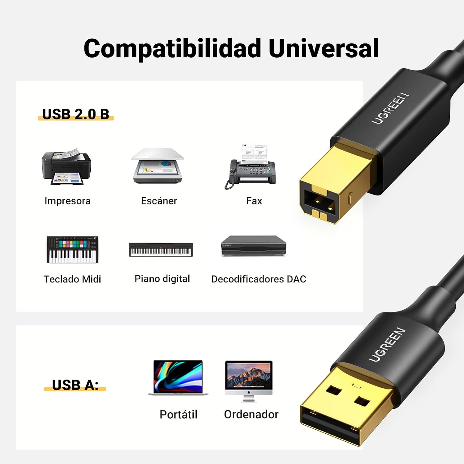 Thumbnail 1 de UGREEN Cable USB A a B 2.0 para Impresoras 🎉