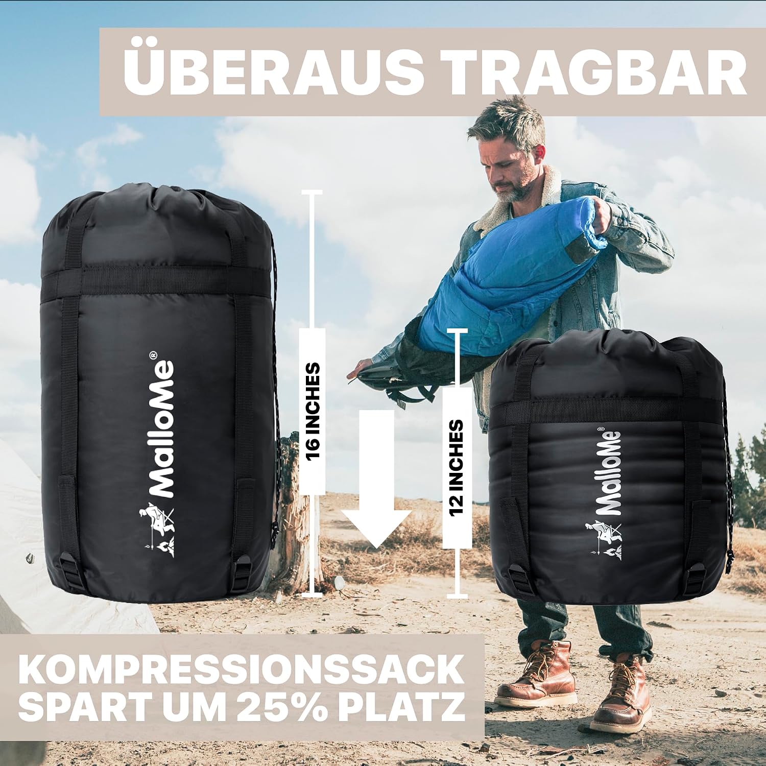 Detalle 2 de MalloMe Schlafsack Outdoor für Erwachsene und Kinder – Winterschlafsack leicht & wasserabweisend