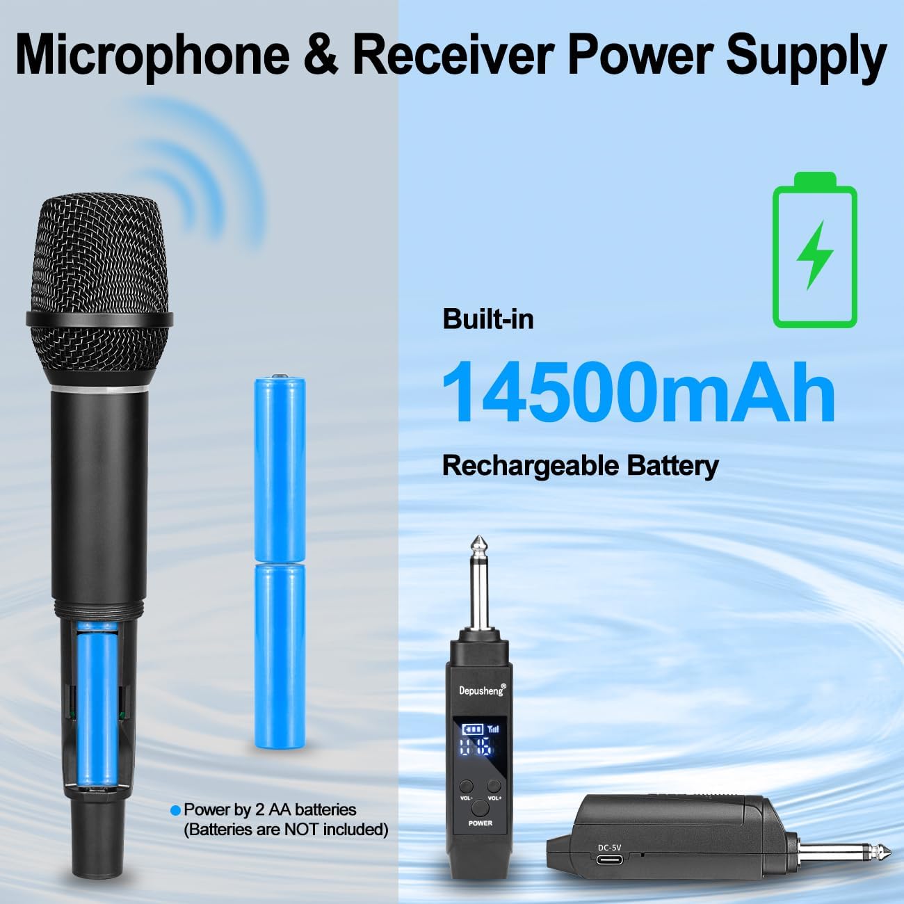 Detalle de Depusheng US-S2 Mic UHF Wireless Handheld Microphone with Metal Body and RGB Lighting
