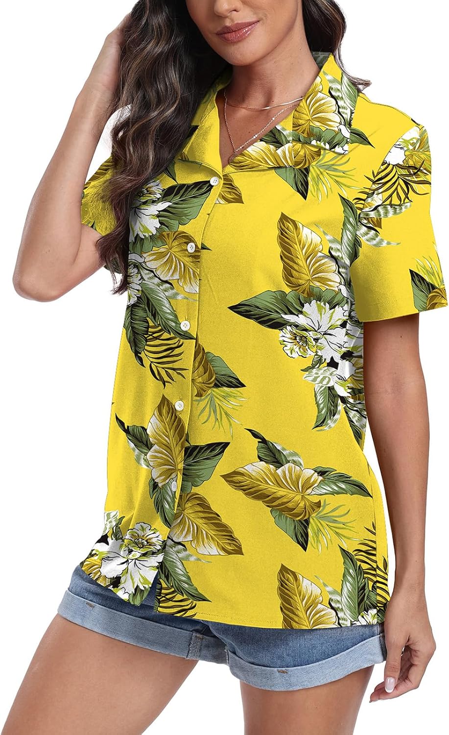 Thumbnail 1 de YUNDAI Women's Hawaiian Short Sleeve Shirt with Floral Tropic Print
