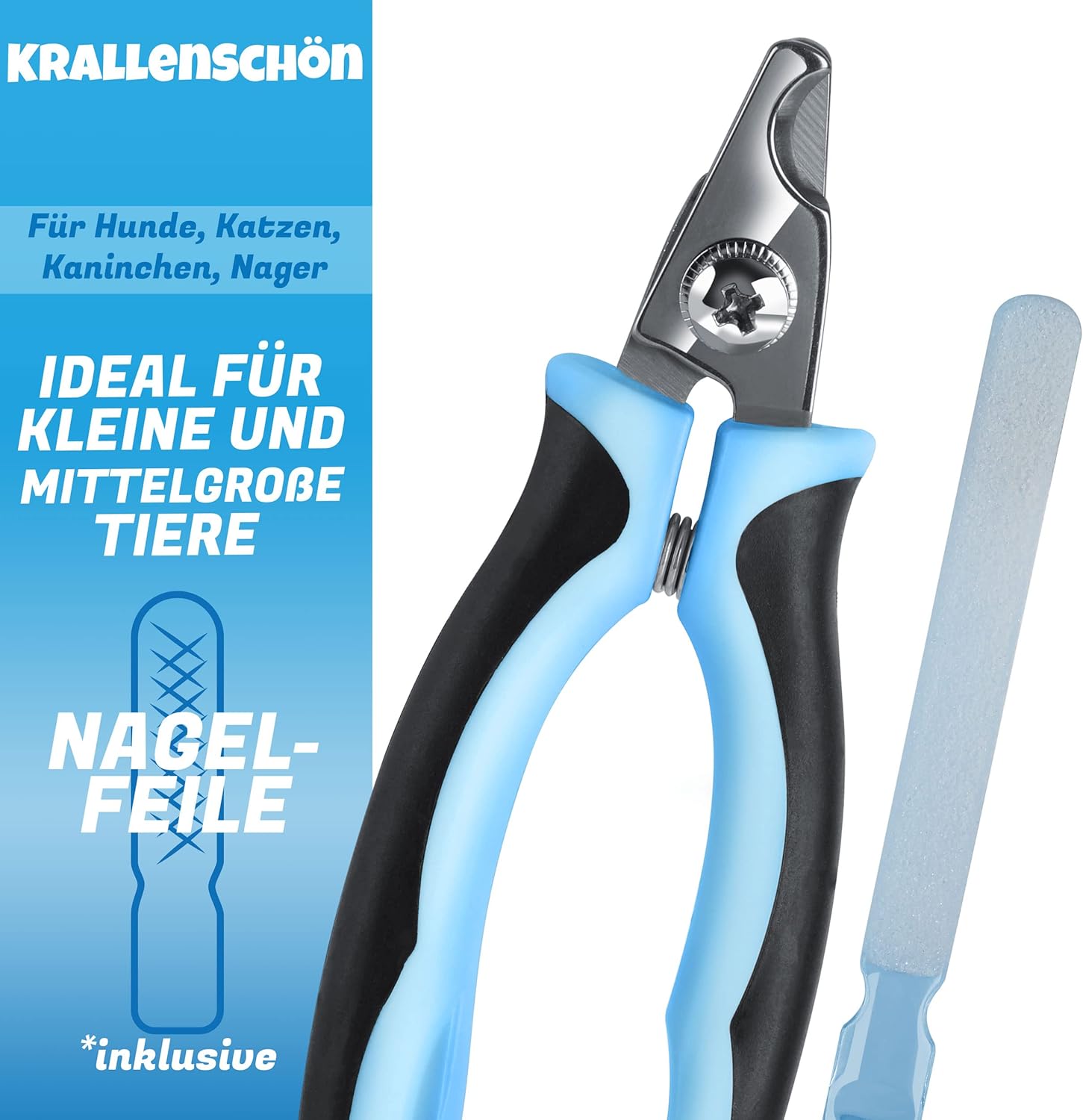 Detalle de BluePet Kleine Krallenschere für kleine Hunde, Katzen & Kleintiere – Angewinkelter Schneidekopf, Ergonomisch & inklusive Krallenfeile