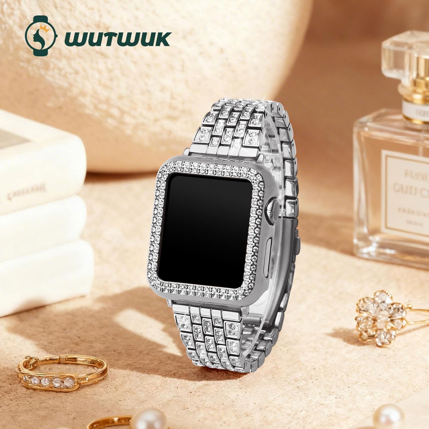 Thumbnail 1 de Wutwuk Bling Apple Watch Strap 44mm with Diamond Rhinestone Case – Silver