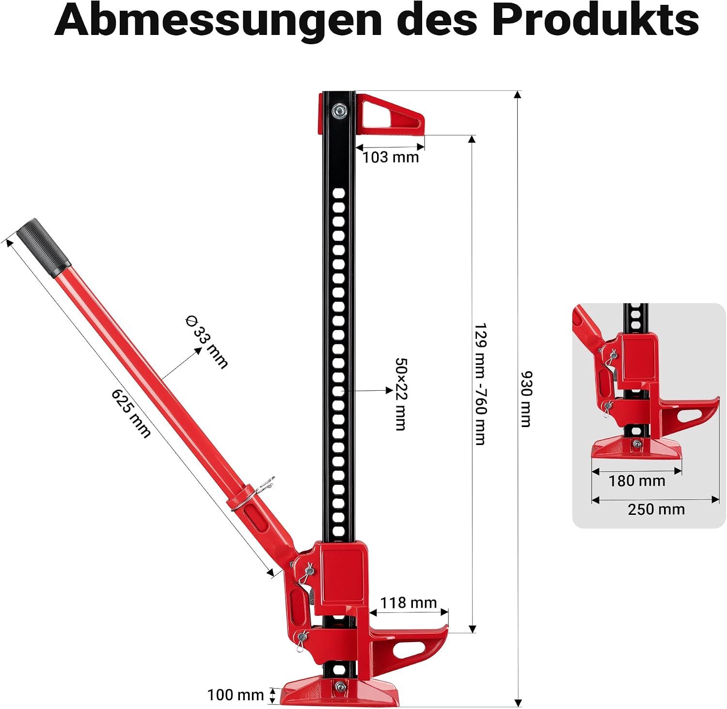 Thumbnail 2 de Wiltec 36‘‘ Wagenheber bis 3000 kg 76 cm Hubhöhe
