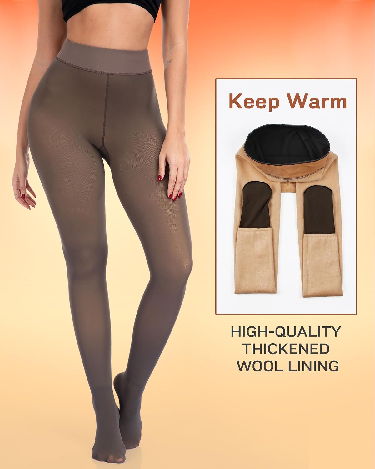 Detalle de ATHVOTAR Fleece-Lined Winter Tights for Women, High-Waist Thermal Pantyhose