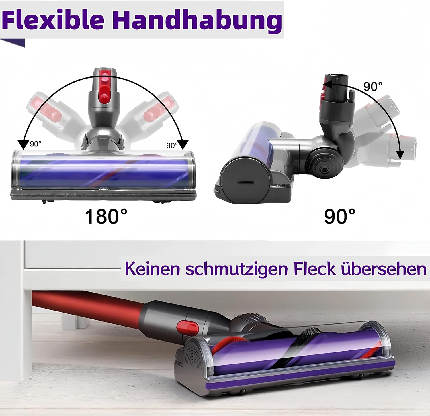 Detalle de Elektrische Bodendüse mit Direktantrieb für Dyson V7–V15 – Turbobürste incl. Ersatzteil und Zubehör