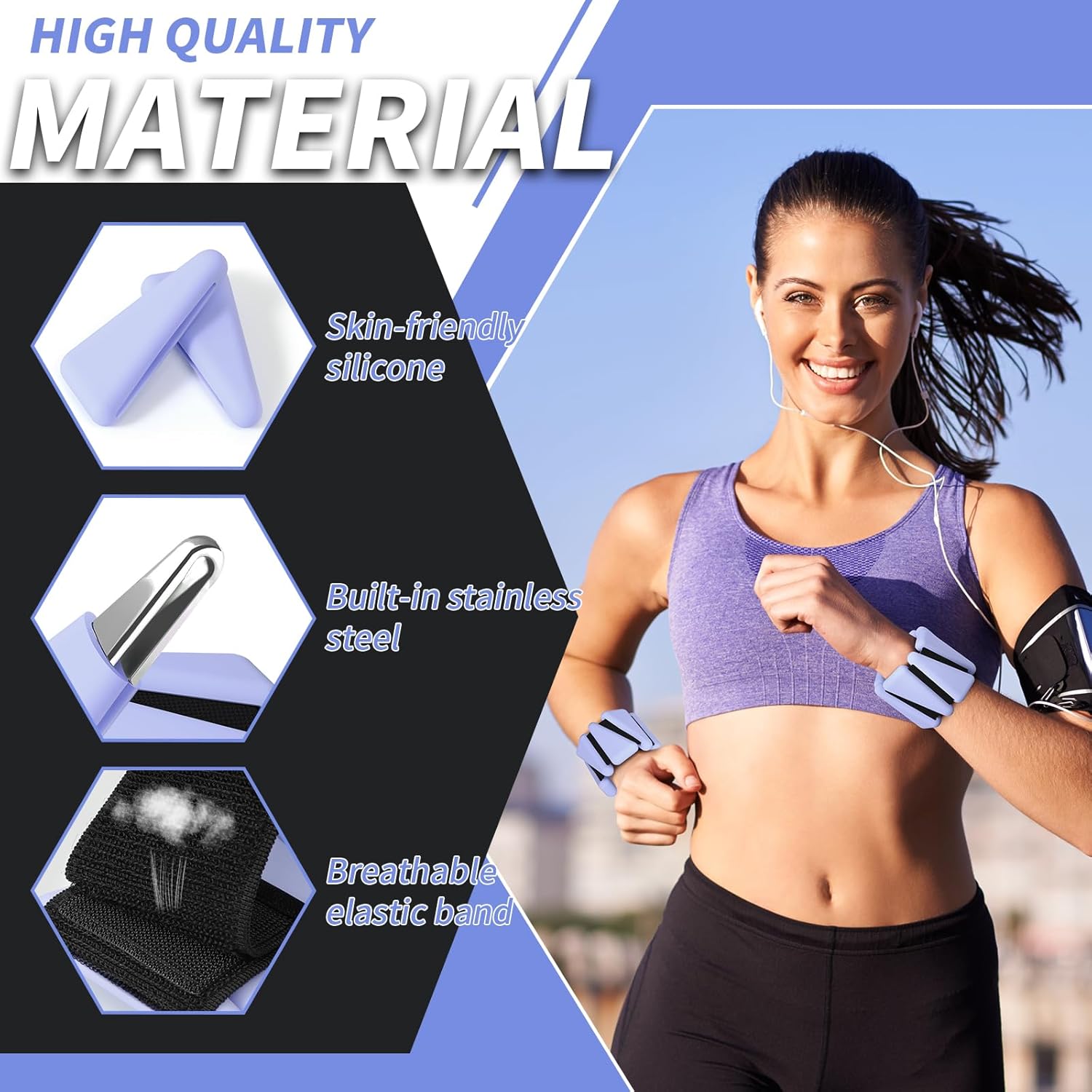 Thumbnail 1 de Wrist & Ankle Weights for Women – 2 x 1lb Adjustable Silicone Weights with Carry Bag