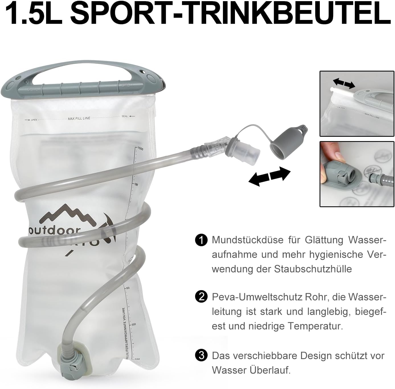Detalle de INOXTO Sport Wasserbeutel Weste mit 1,5 l Trinkblase – Unisex Outdoor-Weste für Running, Wandern und Radfahren