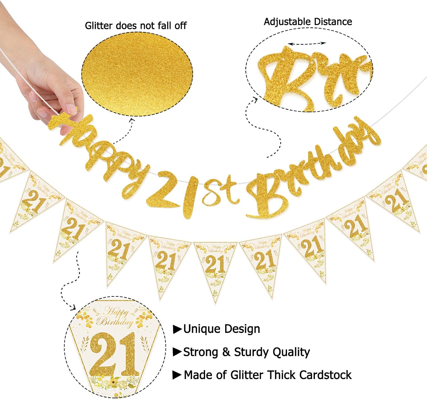 Detalle de 21st Birthday Decorations for Her: Gold, Pink & White Party Kit with 40in '21' Balloon