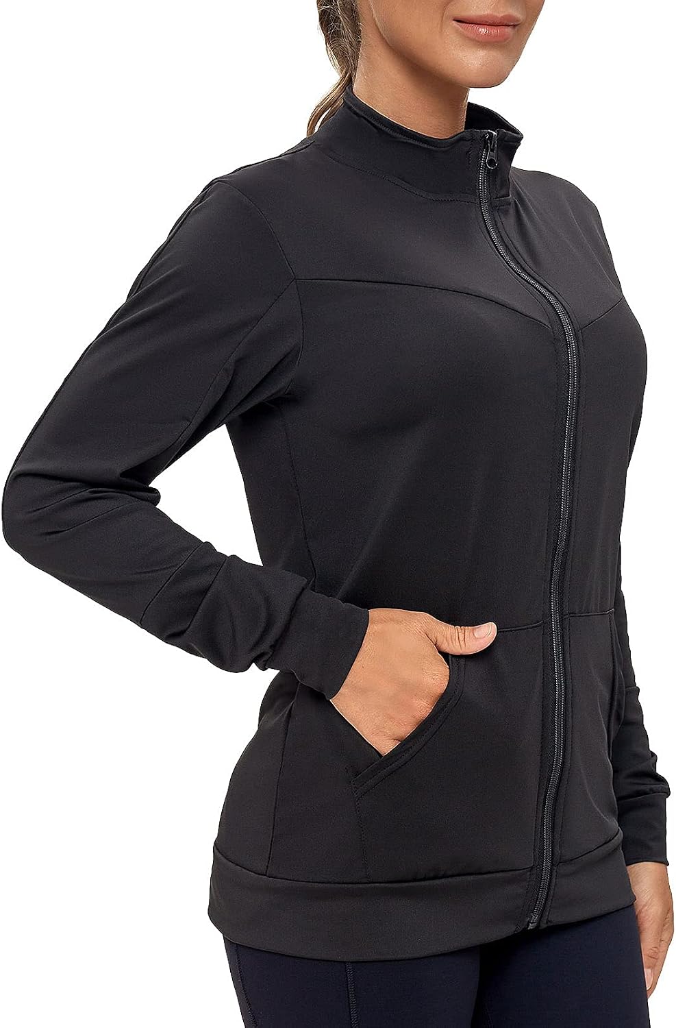Thumbnail 6 de AMZSPORT Damen Laufjacke mit Kapuze, durchgehender Reißverschluss & Daumenlöchern für Training, Yoga & Fitness