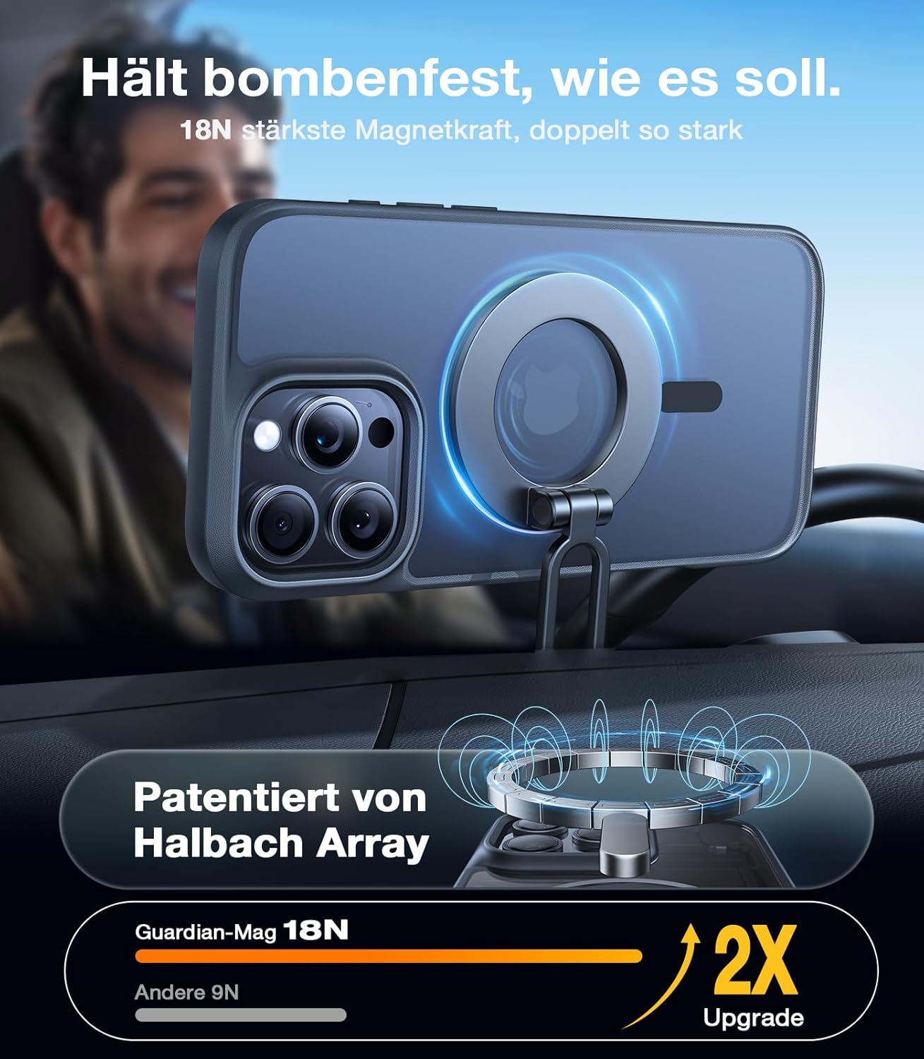 Thumbnail 2 de TORRAS Guardian-Mag iPhone 16 Pro Hülle (MagSafe) – matt schwarz, stoßfest & kratzfest