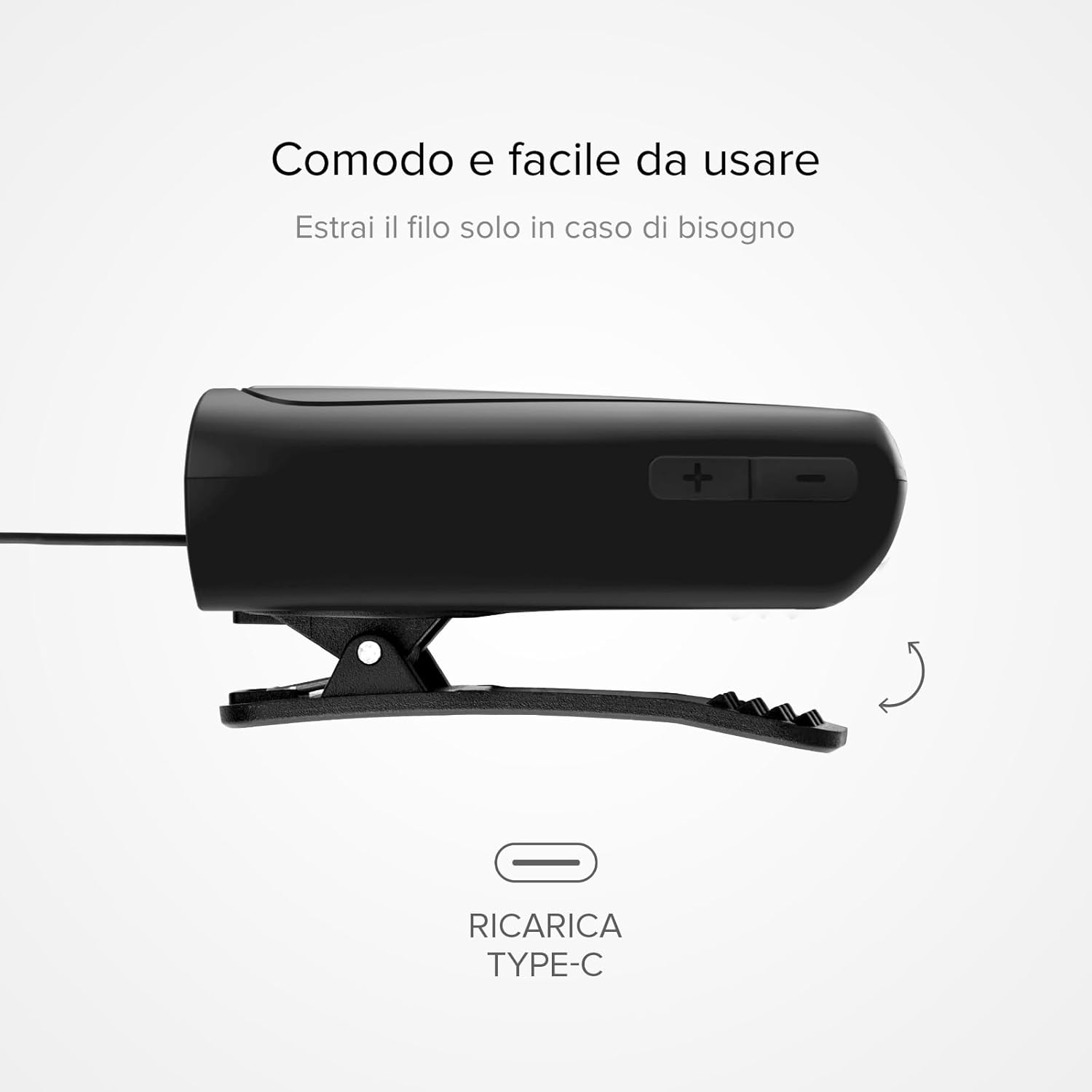 Detalle de SBS Auricolare Bluetooth con Clip e Cavo Retrattile – Multipoint, 7 ore di conversazione, Nero
