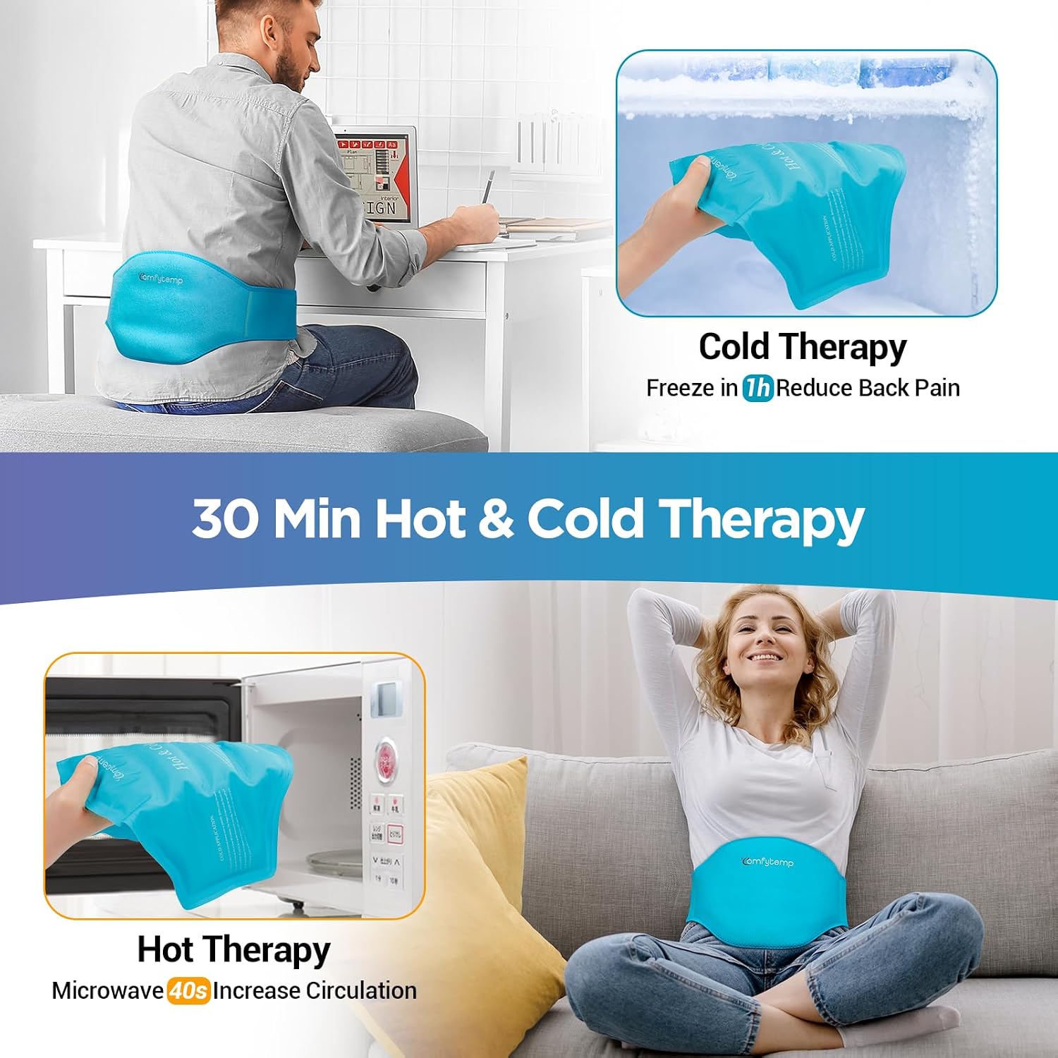 Thumbnail 4 de Comfytemp Ice Pack for Back Pain Relief – Reusable Lower Back Gel Wrap