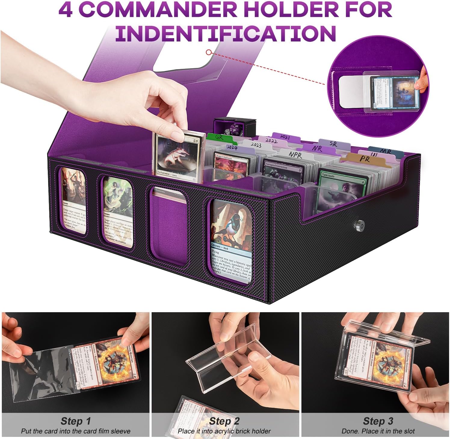 Thumbnail 2 de Trading Card Storage Box - 3200+ MTG Deck Box with Commander Display & Portable Handle
