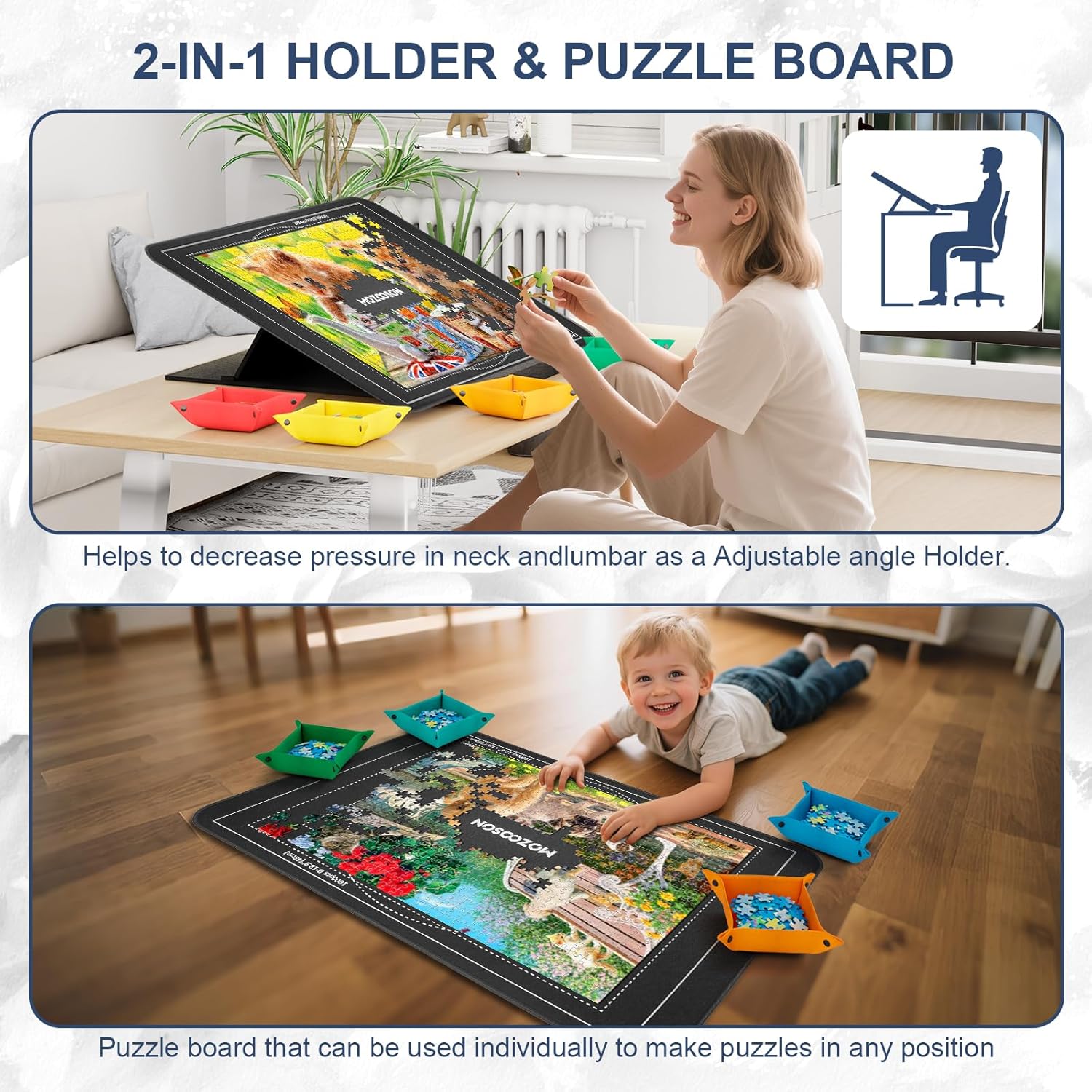 Thumbnail 1 de MOZOOSON Puzzlebrett 1000 Teile mit Ständer