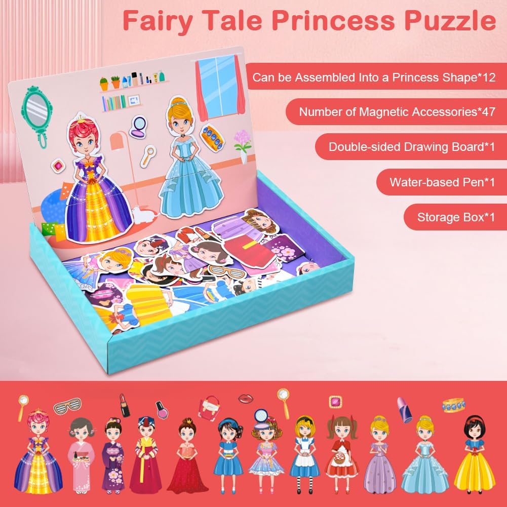 Detalle de Aolso Set da gioco per travestimento da principessa: puzzle magnetico educativo 2 in 1
