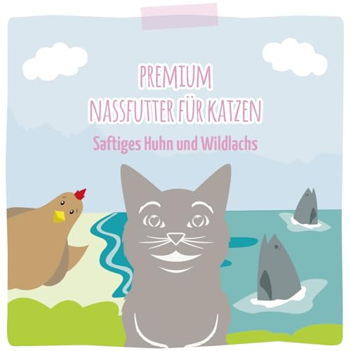 Detalle de MjAMjAM Premium Nassfutter für Katzen – saftiges Huhn und Wildlachs (6 x 400 g) getreidefrei