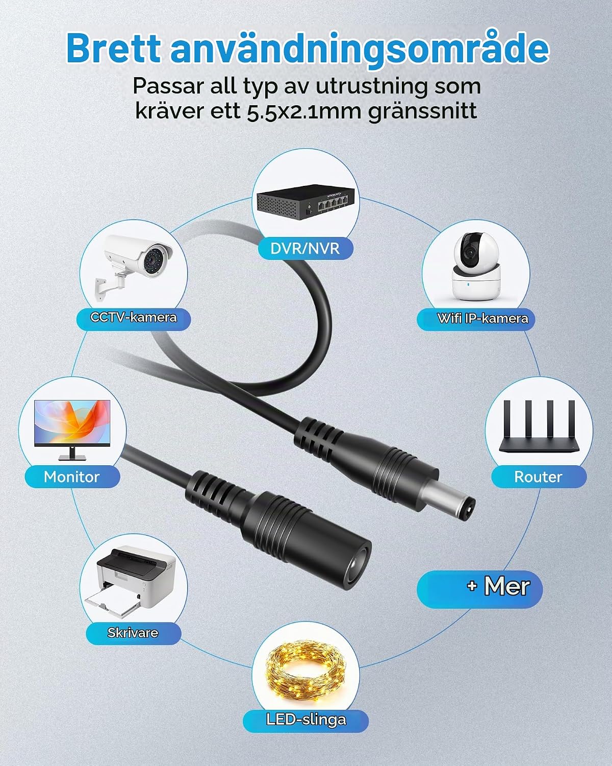 Thumbnail 2 de Sanicata 10 m DC-förlängningskabel, 12 V, 5,5 × 2,1 mm, hona till hane