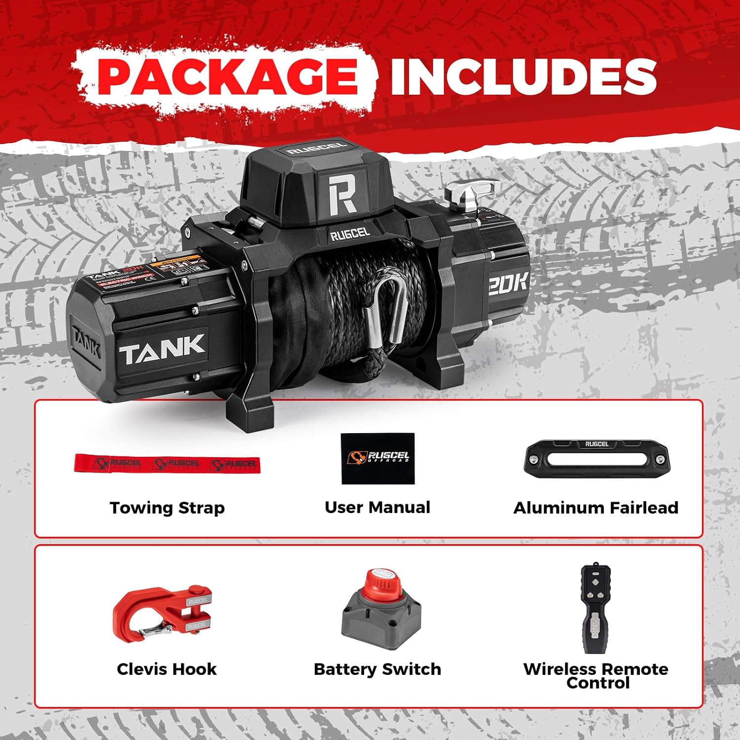 Detalle de RUGCEL WINCH 20000lb 12V Heavy Duty Truck Winch