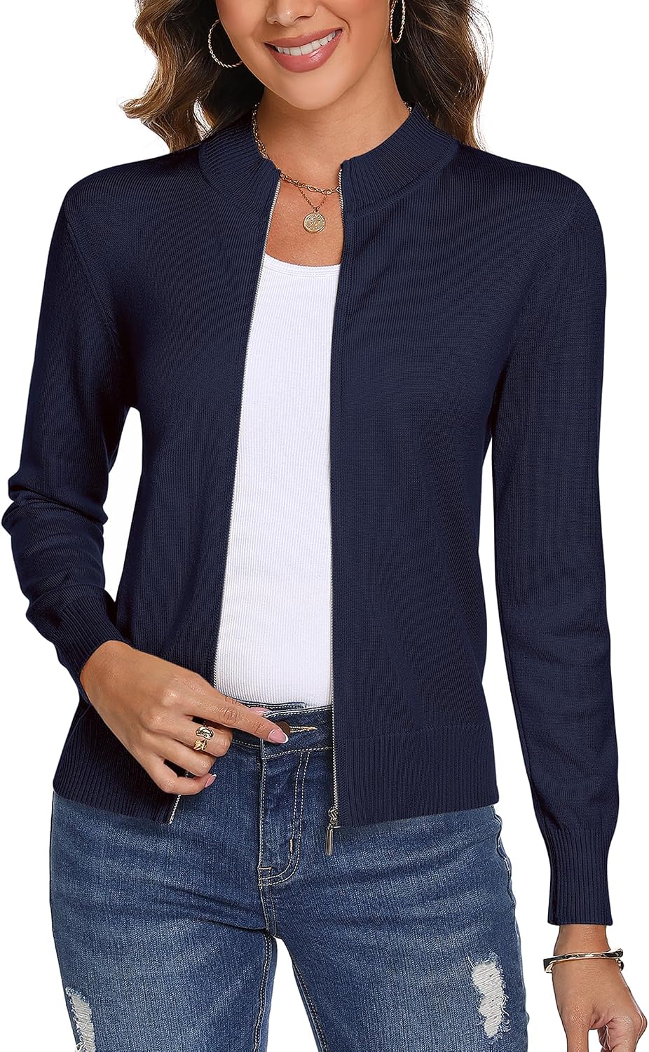 Detalle de Aottori Strickjacke Damen Kurz mit Reißverschluss