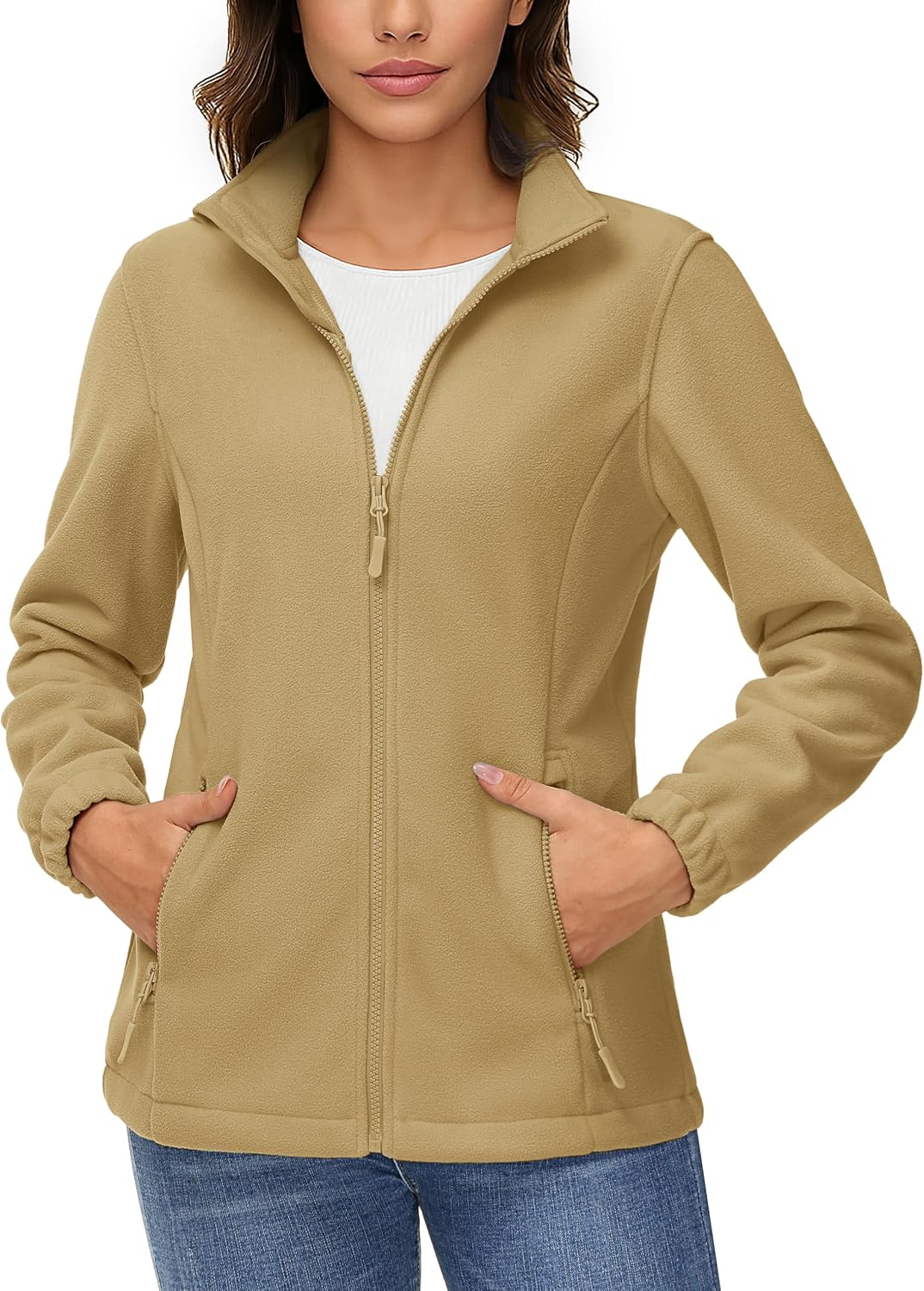 Detalle de TACVASEN Women's Fleece Jacket, Full-Zip, Four Pockets, Elastic Cuffs