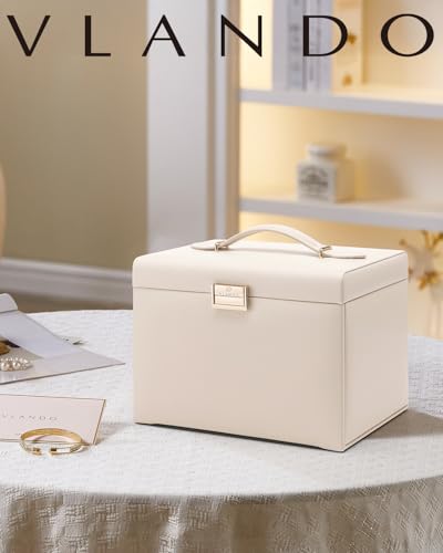 Detalle 2 de Vlando Caja grande para joyas con 4 niveles: joyero de PU cuero, espejo y cajones