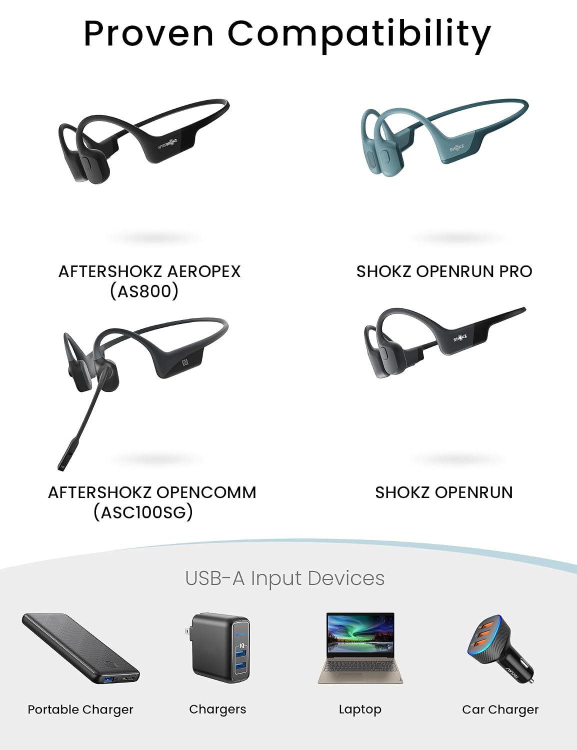 Thumbnail 1 de Sinoacc Replacement USB Charging Cable (2-Pack) for AfterShokz Aeropex AS800, OpenRun/OpenRun Pro, and OpenComm ASC100SG
