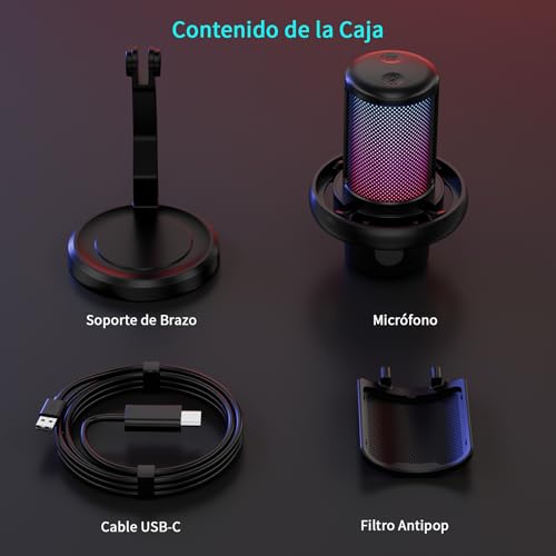 Thumbnail 7 de K KASONIC Micrófono para Gaming con RGB: sonido claro, filtrado y iluminación integrada para PC/PS4/PS5