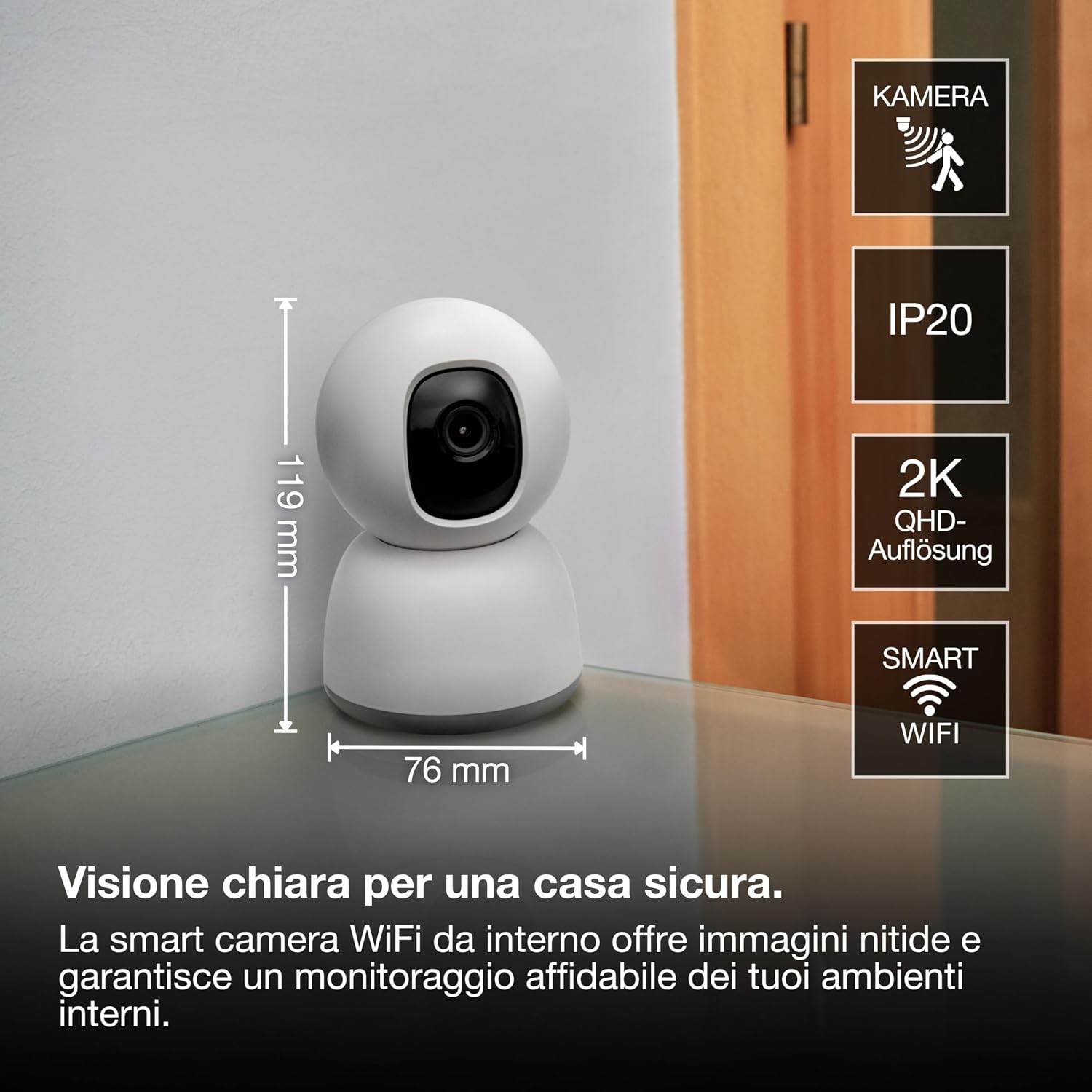 Detalle 2 de OSRAM Telecamera SMART+ WiFi 360° 4MP 2K QHD con Pan-Tilt, visione notturna 7m e audio bidirezionale
