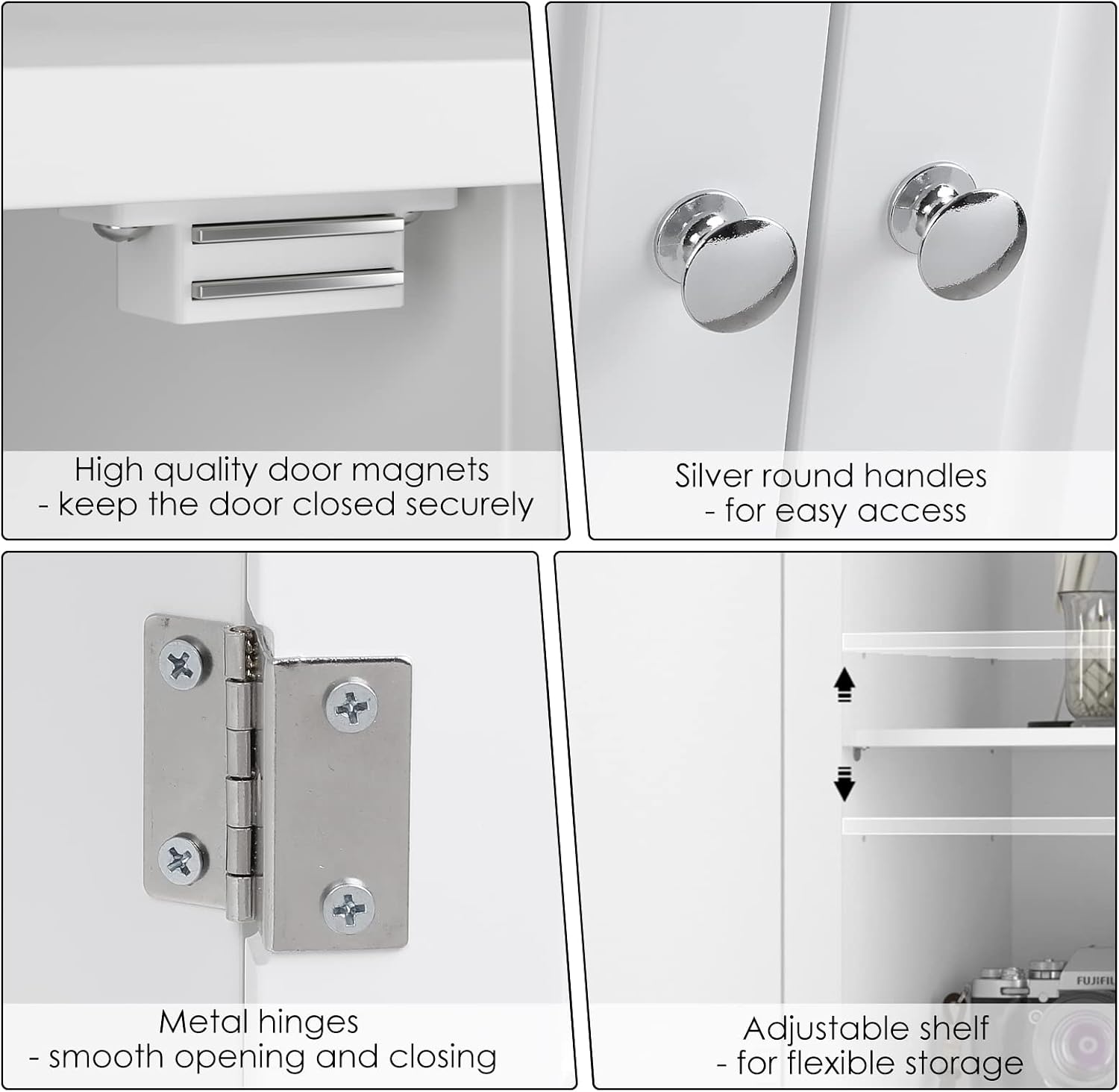 Detalle 2 de FOREHILL 771 Tall Kitchen Storage Cabinet, 4 Doors, Adjustable Shelf, White