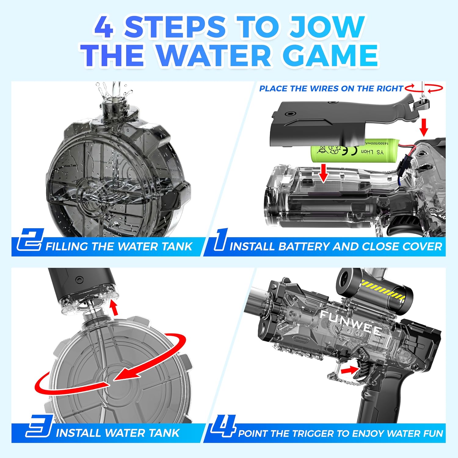 Detalle 2 de Funwee Electric Water Gun for Adults & Kids — Long-Range Battery-Powered Water Blaster
