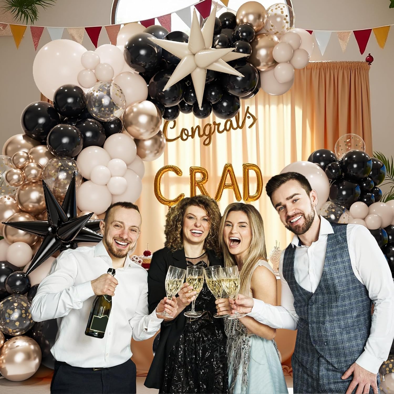 Thumbnail 1 de 161Pcs Red Black Gold Balloon Garland Arch Kit with Explosion Star Foil Balloons for Graduation Anniversary Birthday Party Decorations