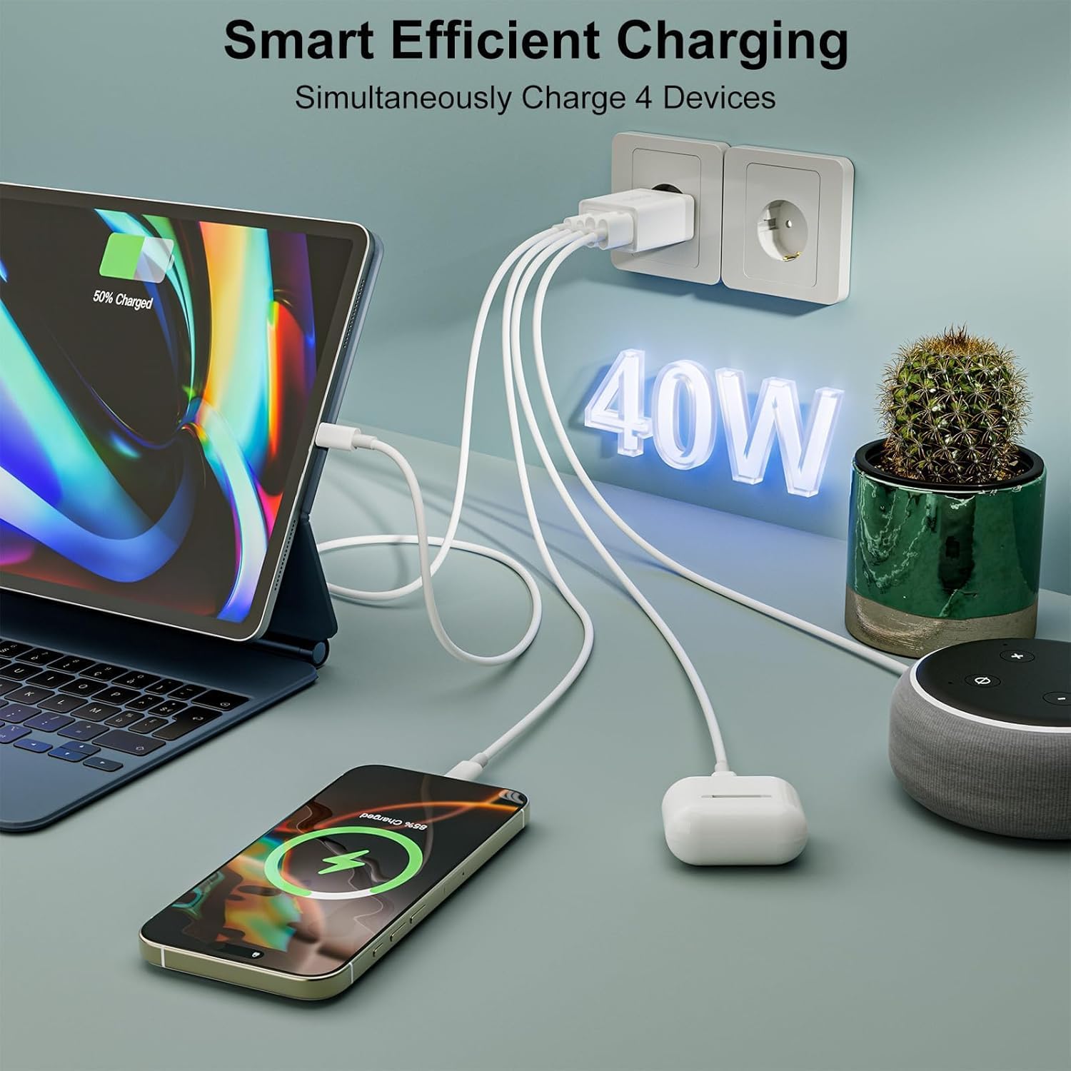 Thumbnail 2 de EU Travel Adapter Charger with 1 USB-C and 3 USB-A Ports