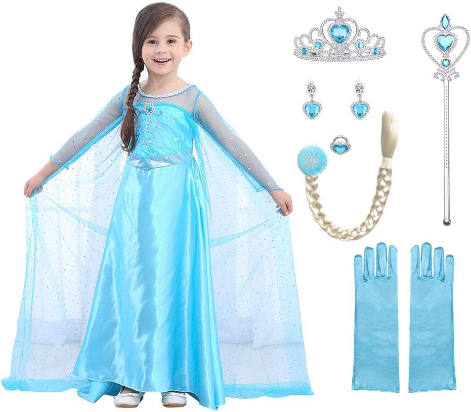 Detalle de URAQT Princess Dress Up Costume for Girls in Blue with Accessories