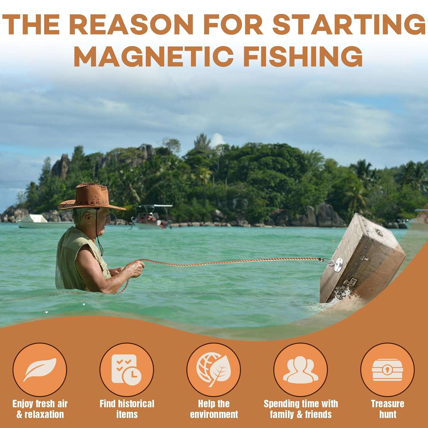 Detalle de Neosmuk Fishing Magnet 300 lb+ — Robust CNC Machined Base with High-Powered Neodymium Magnet