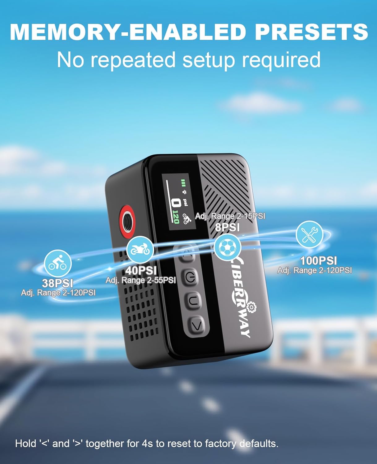 Thumbnail 4 de LIBERRWAY Mini Electric Bike Pump 120 PSI with Auto Stop, LED Light and USB-C Recharge